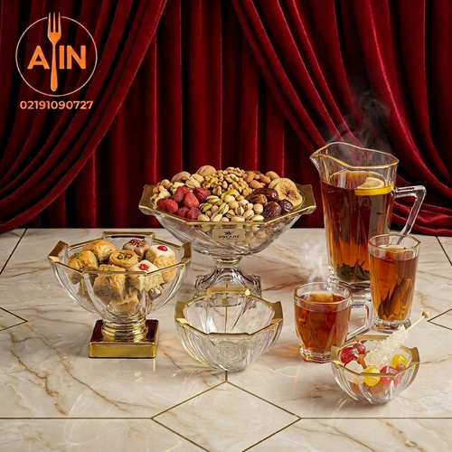 سرویس بلور 32 پارچه اسکوئر لب طلا