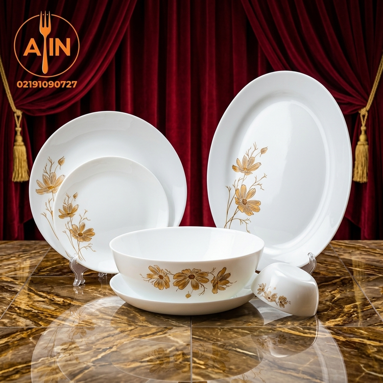 ارکوپال سرویس۲۶پارچه ژالین عسلی(طلایی) مقصود لب ساده
