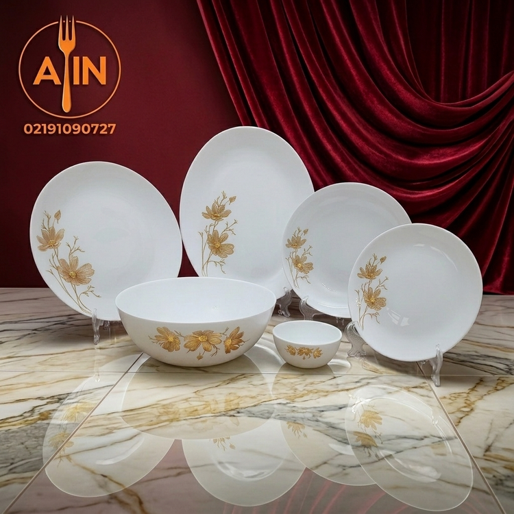 ارکوپال سرویس۲۶پارچه ژالین عسلی(طلایی) مقصود لب ساده