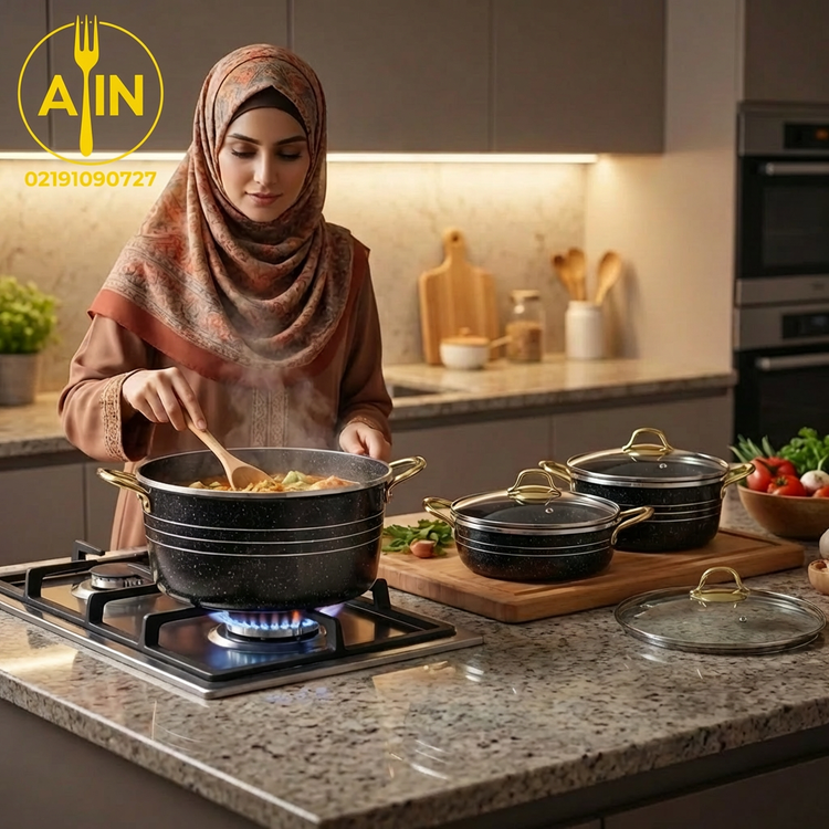 قابلمه سرویس۱۴پارچه ماه رنگ مشکی